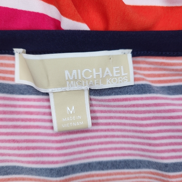 Michael Michael Kors Dress Pink Blue Orange Striped Shift Short Sleeve Size M - Picture 6 of 6